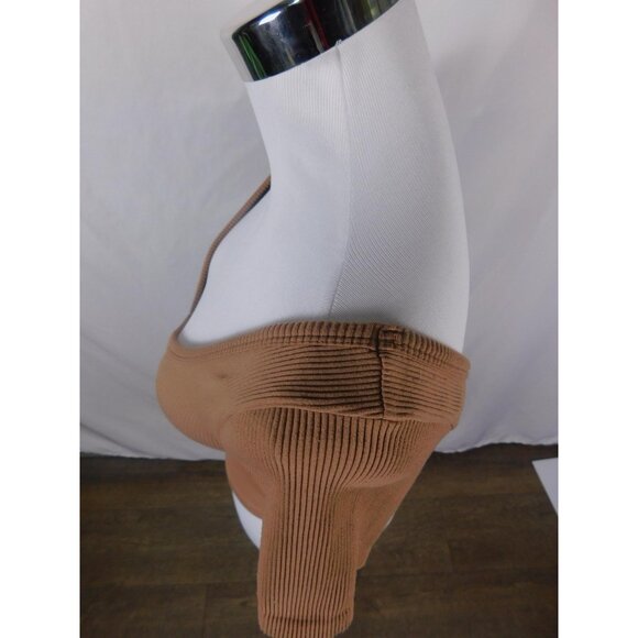 Bozzolo Tan Ribbed Knit Crop Top Deep Scoop Neck M/L - Picture 5 of 11